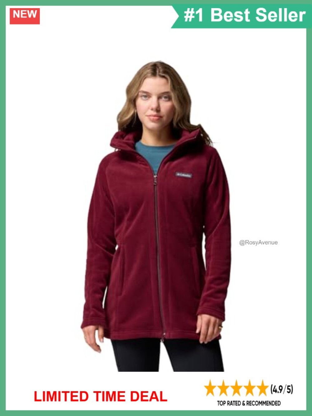Long Hooded Fleece Jacket Full Zip Two-Way Zipper Winter Coat